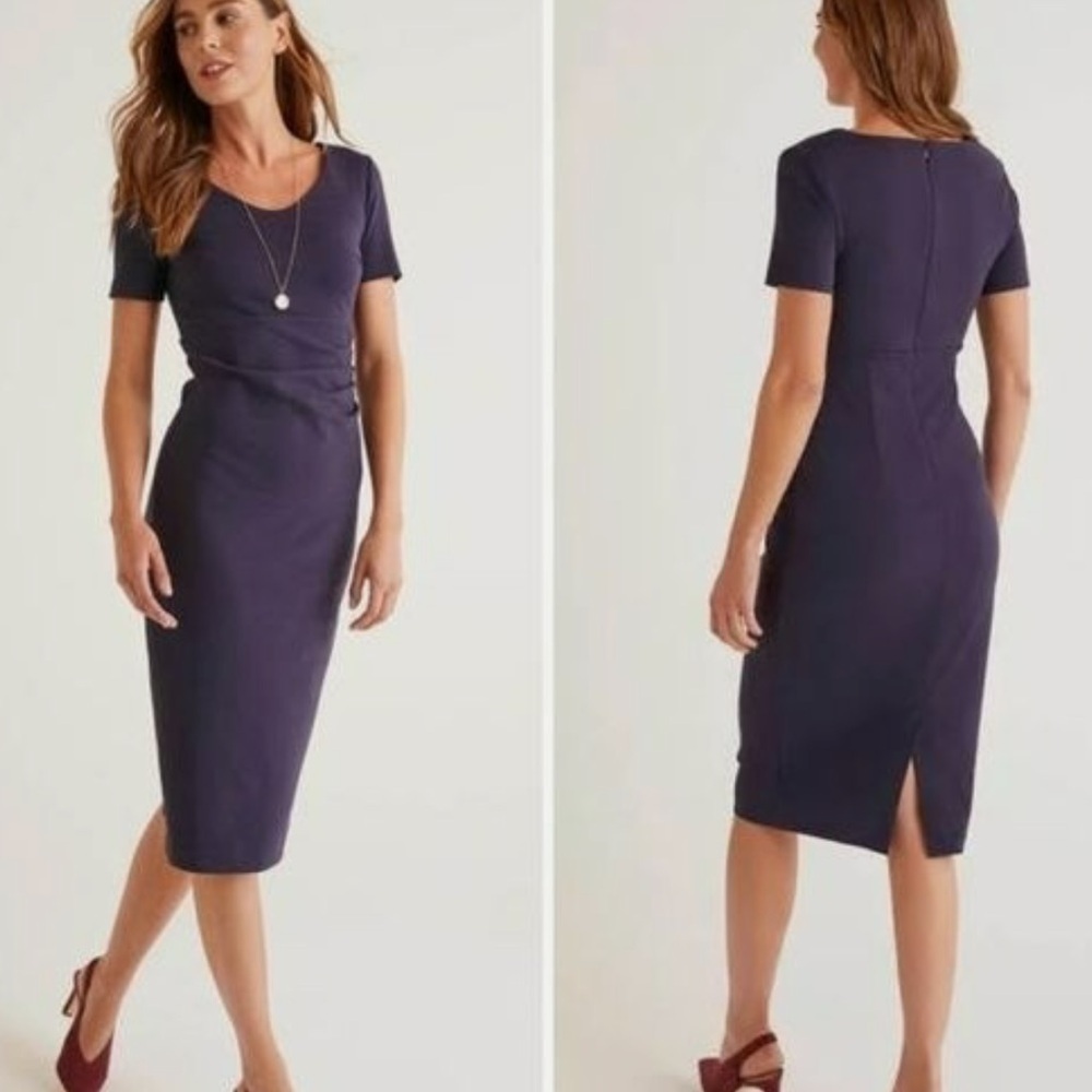 NEW Boden Navy Blue Honor Ponte Dress Pencil Midi Ruched Dress Size 20/22L